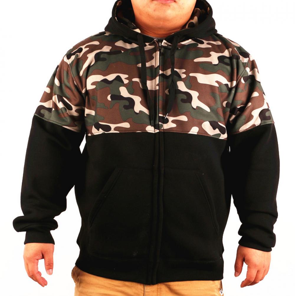 Top Panel Camo Print Zip Up Hoody