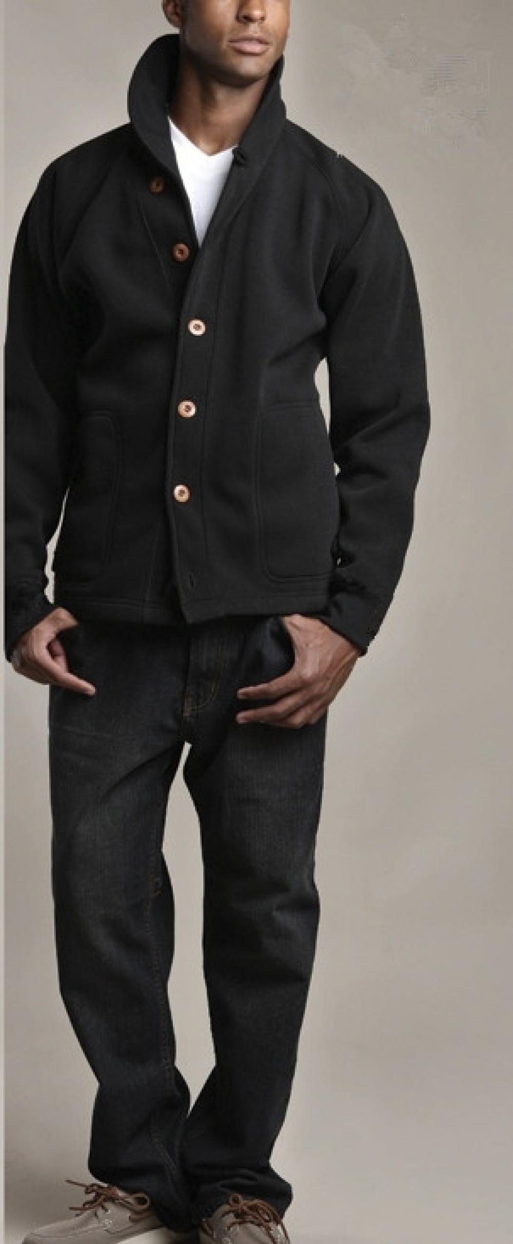 Mens Fleece Hooded Button Up Jakcet