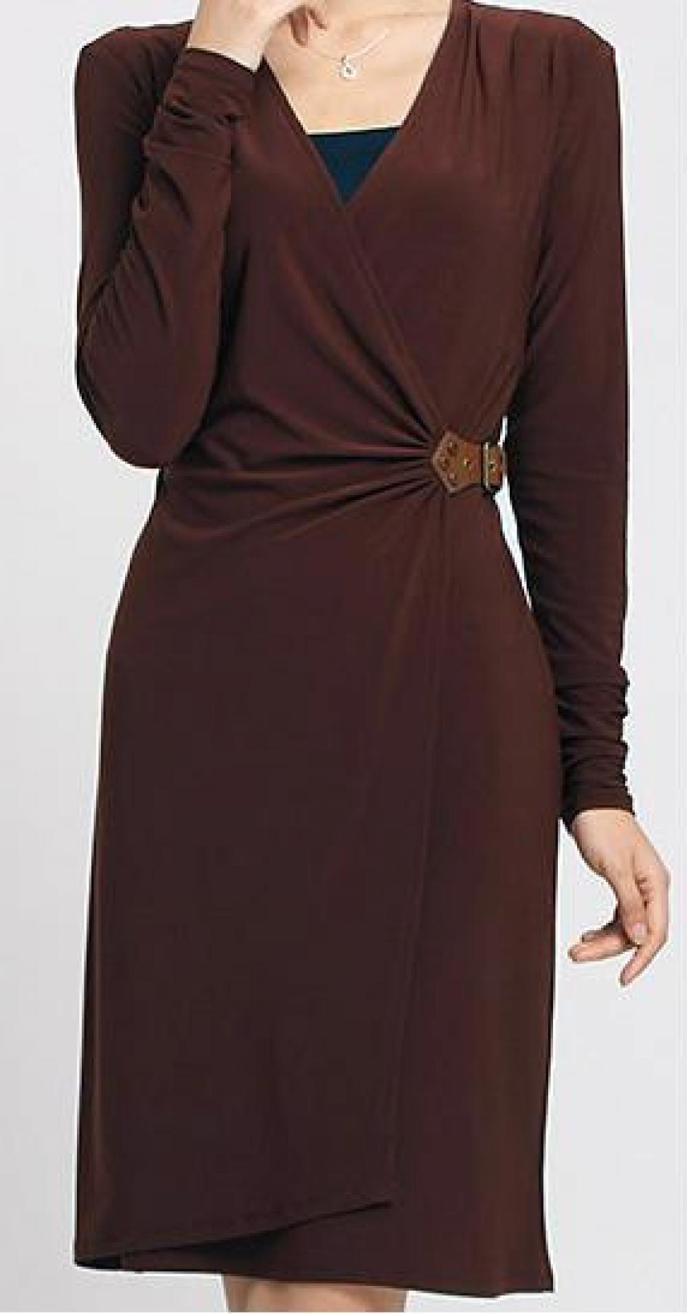 Long Sleeve Deep V Neck Dress With Side Buckle