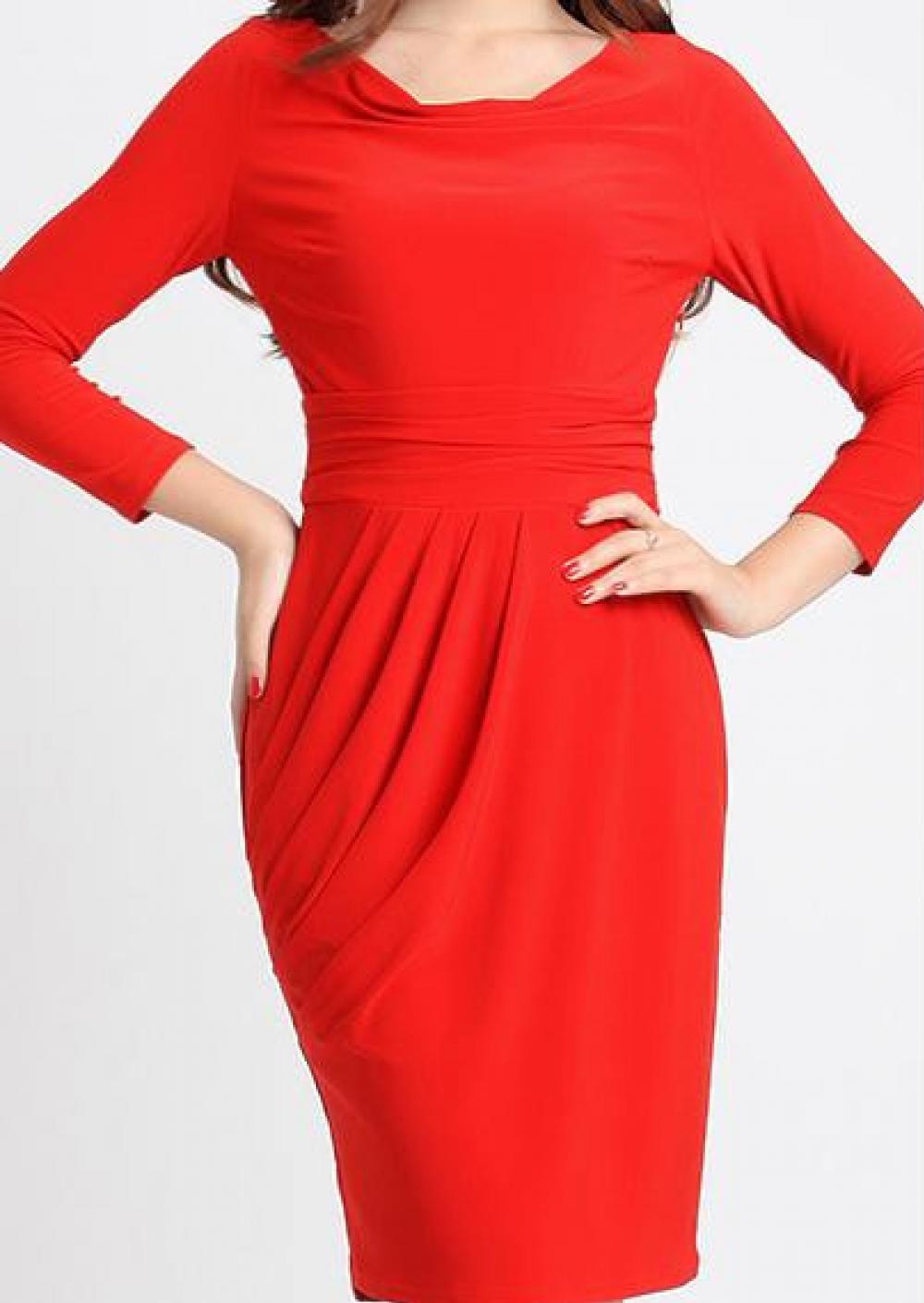 3/4 Sleeve Drape Neck Pleated Dress